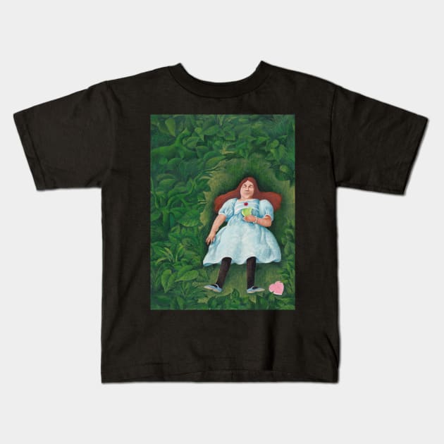 Girl lying down in a field Kids T-Shirt by FrisoHenstra